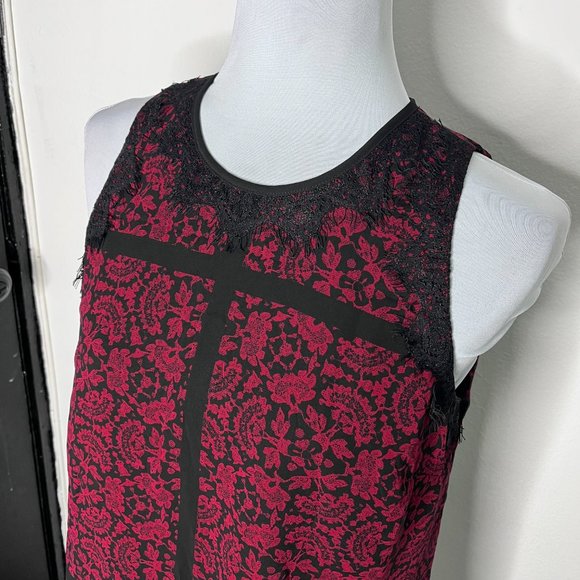 Adrianna Papell Red Black Patternpap Sleeveless Blouse S/M - Picture 4 of 9